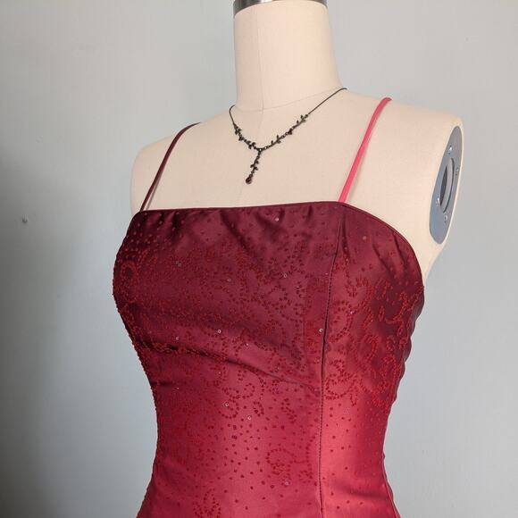 Y2K Prom Dress Maxi Gown M Red Ombre Vintage Corset Bead Whimsigoth Princess 90s - Picture 2 of 9